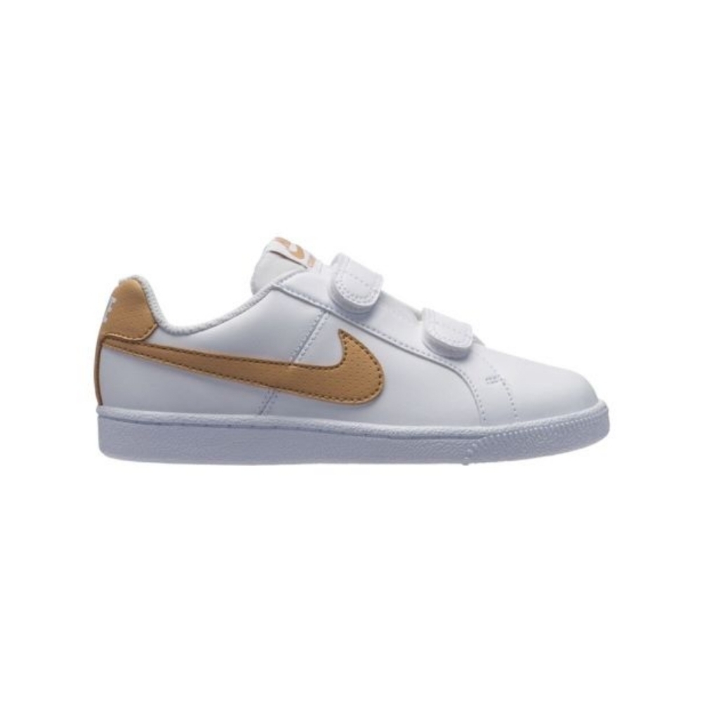 Nike Court Royale White Leather Kids Sneakers with Gold Swoosh Size 7c - Picture 2 of 10